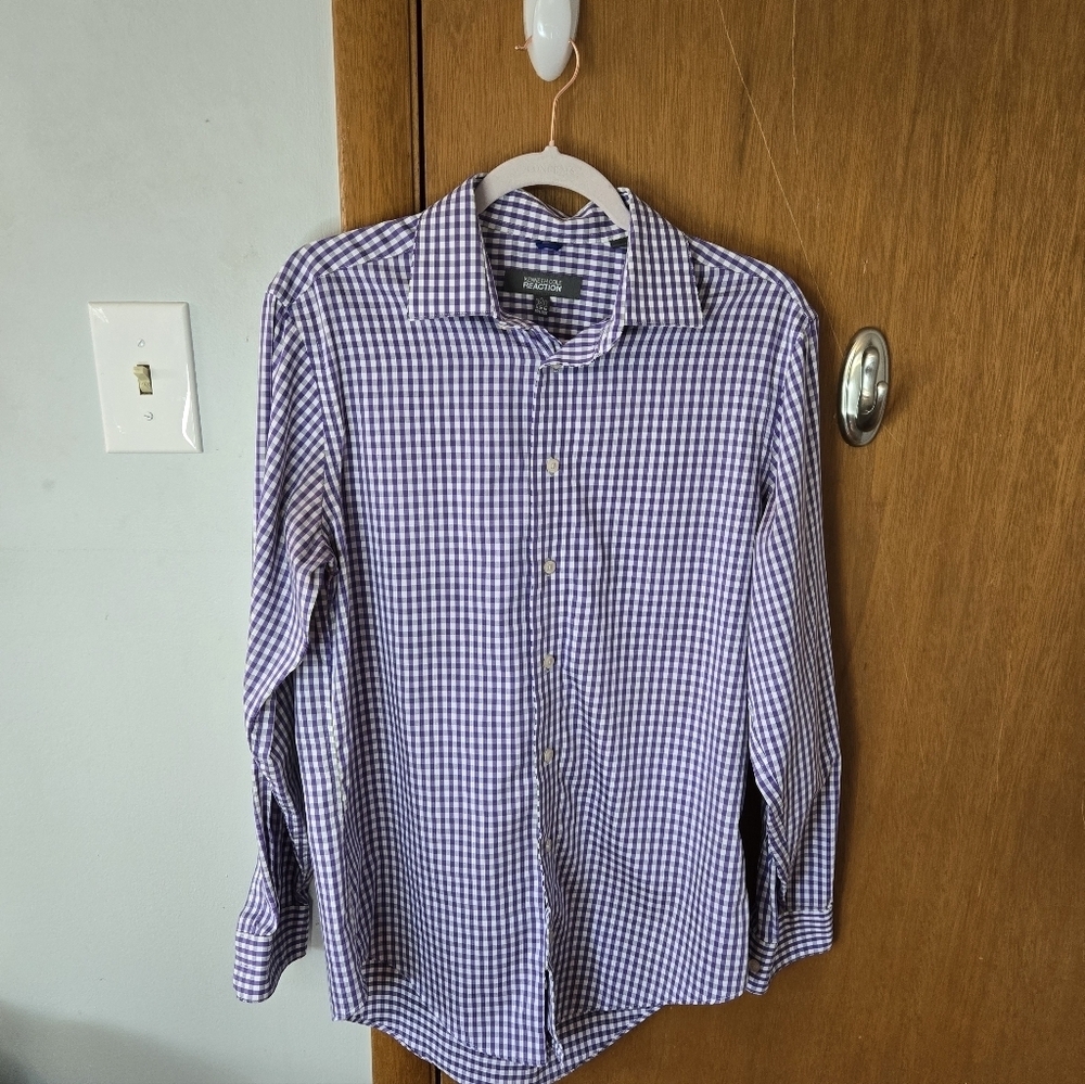 Kenneth Cole Purple and White Checkered Button Down Shirt